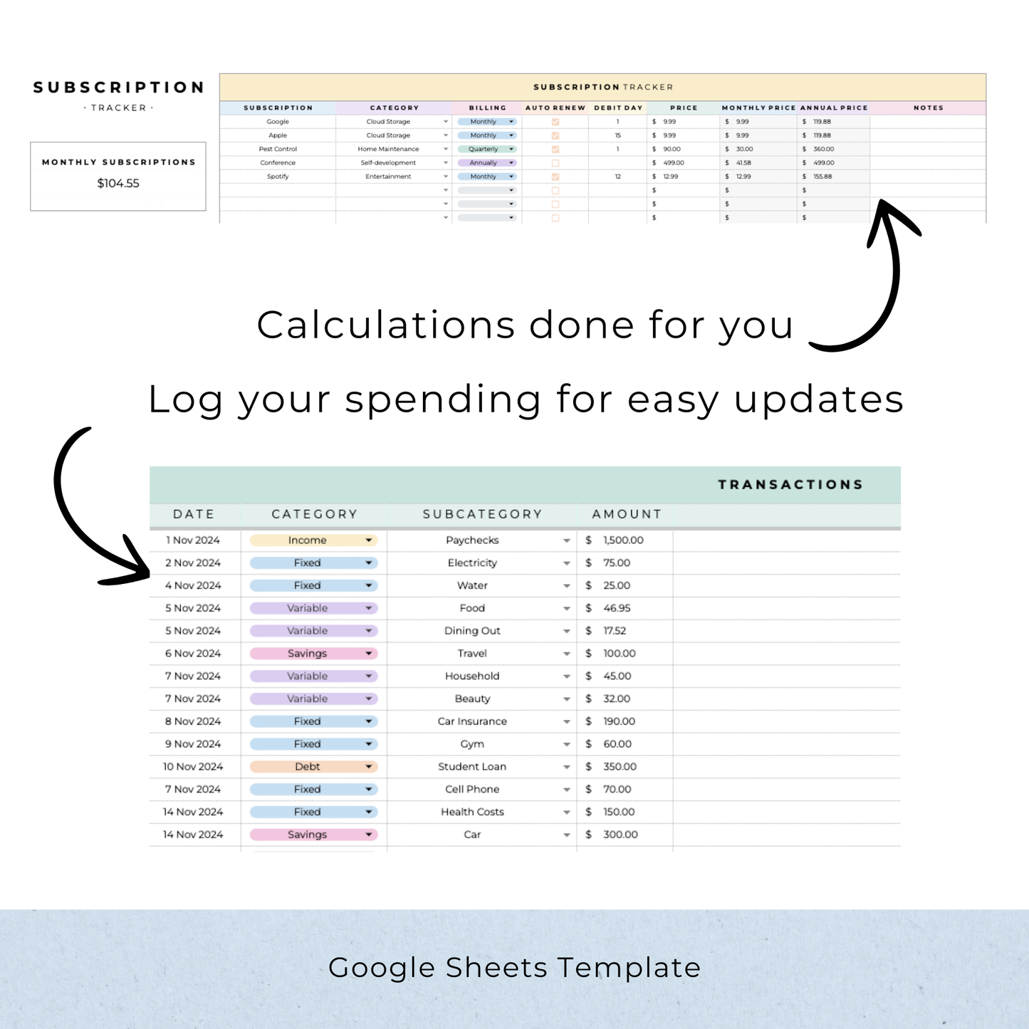 Colorful Monthly Budget Spreadsheet (Google Sheets)