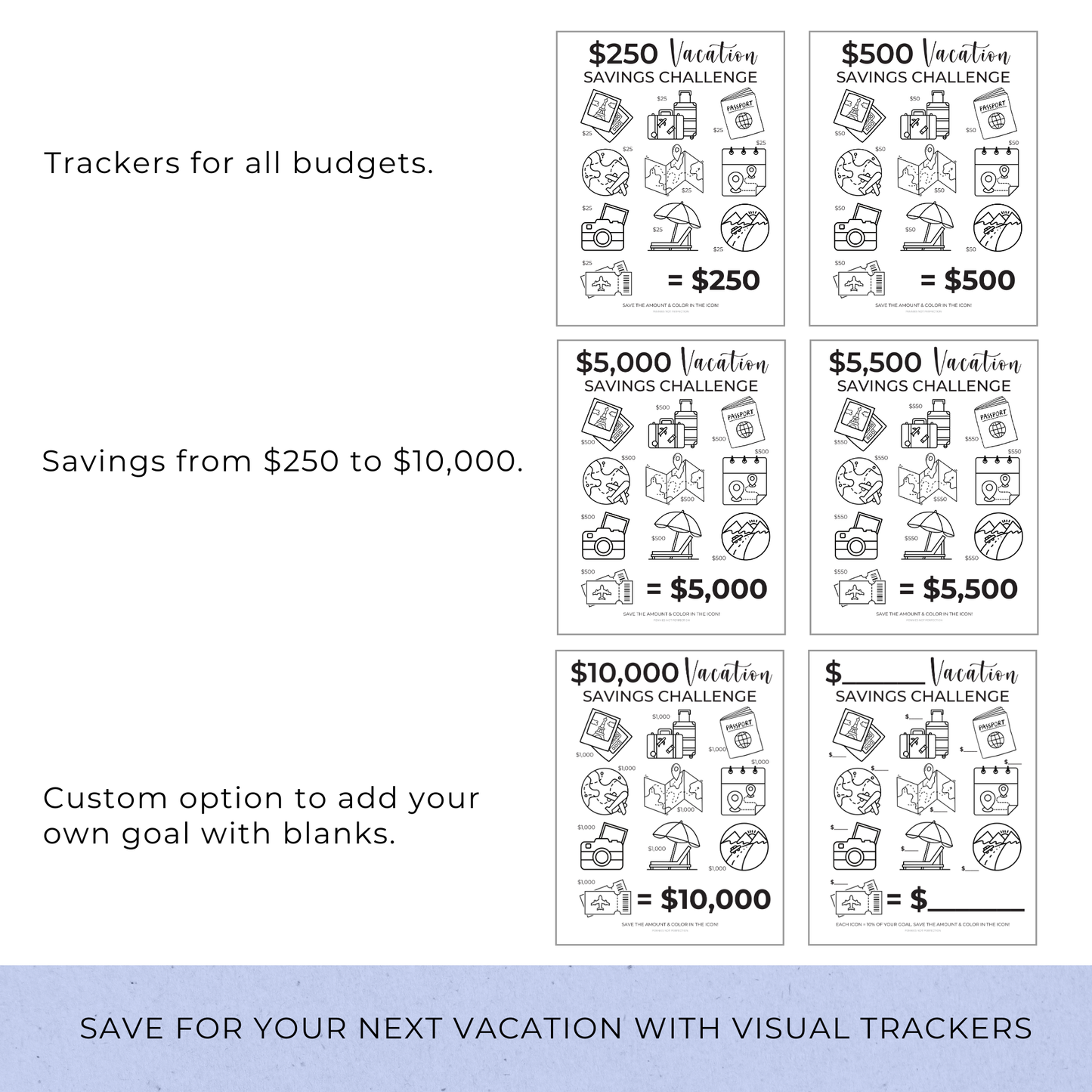 Vacation Savings Tracker (Save From $250 to $10,000)