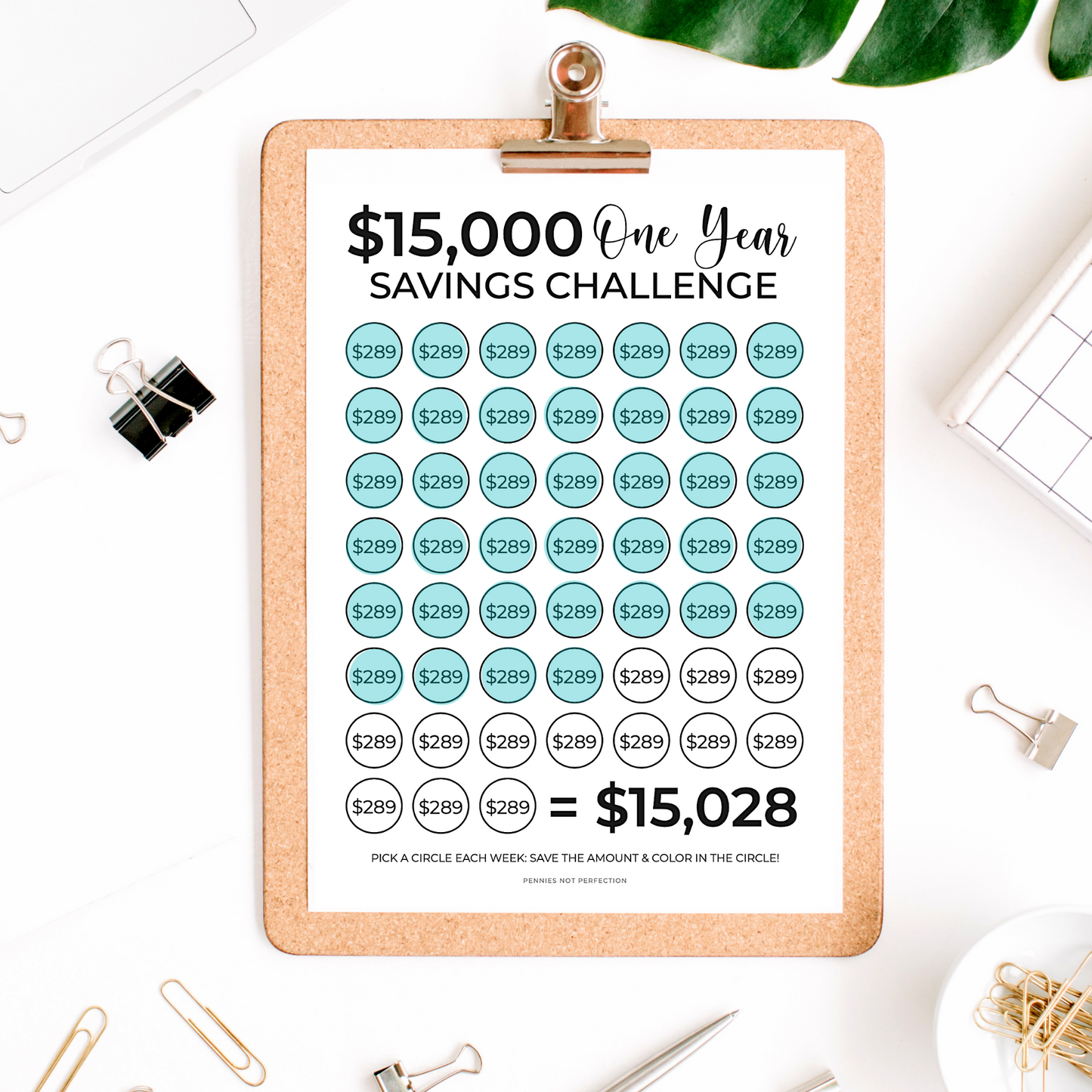 $15,000 In One Year Savings Challenge Tracker Printable