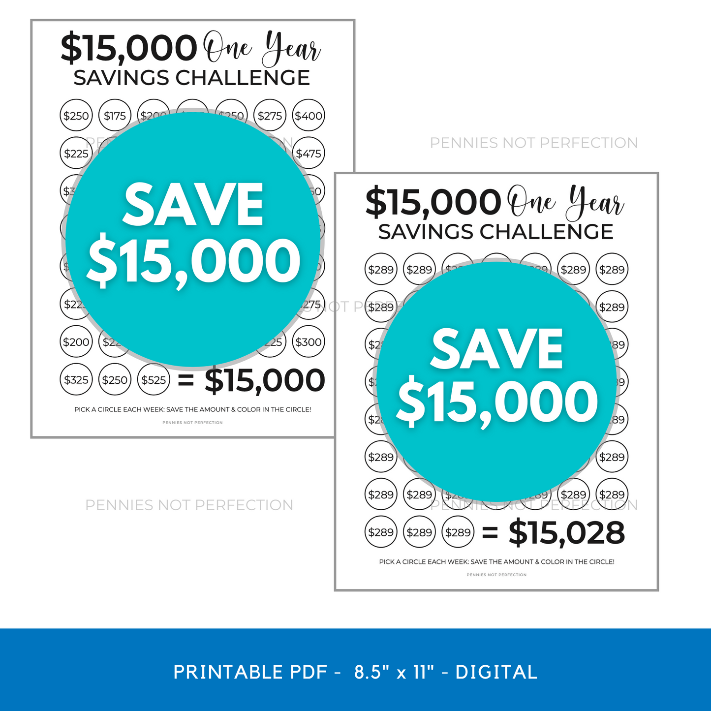 $15,000 In One Year Savings Challenge Tracker Printable
