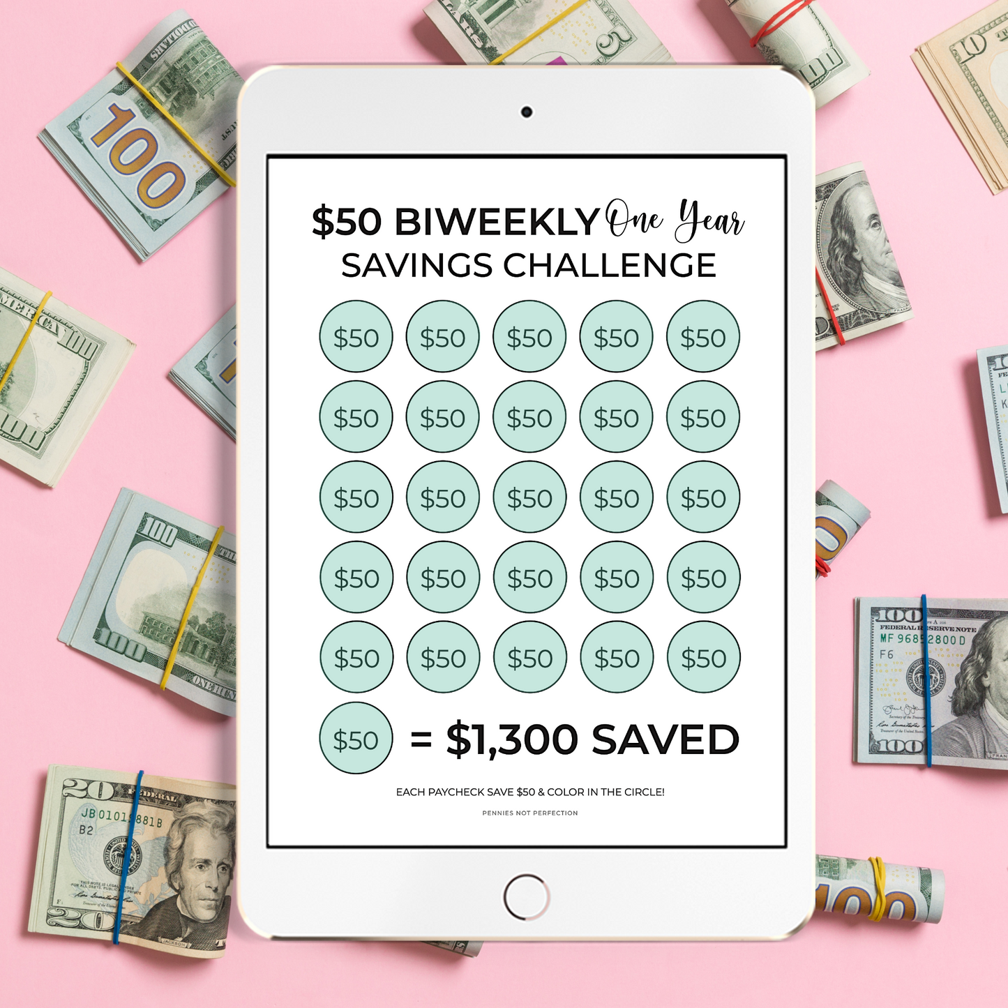$1,000 Biweekly Savings Challenge Tracker (Save $1,000 In One Year)