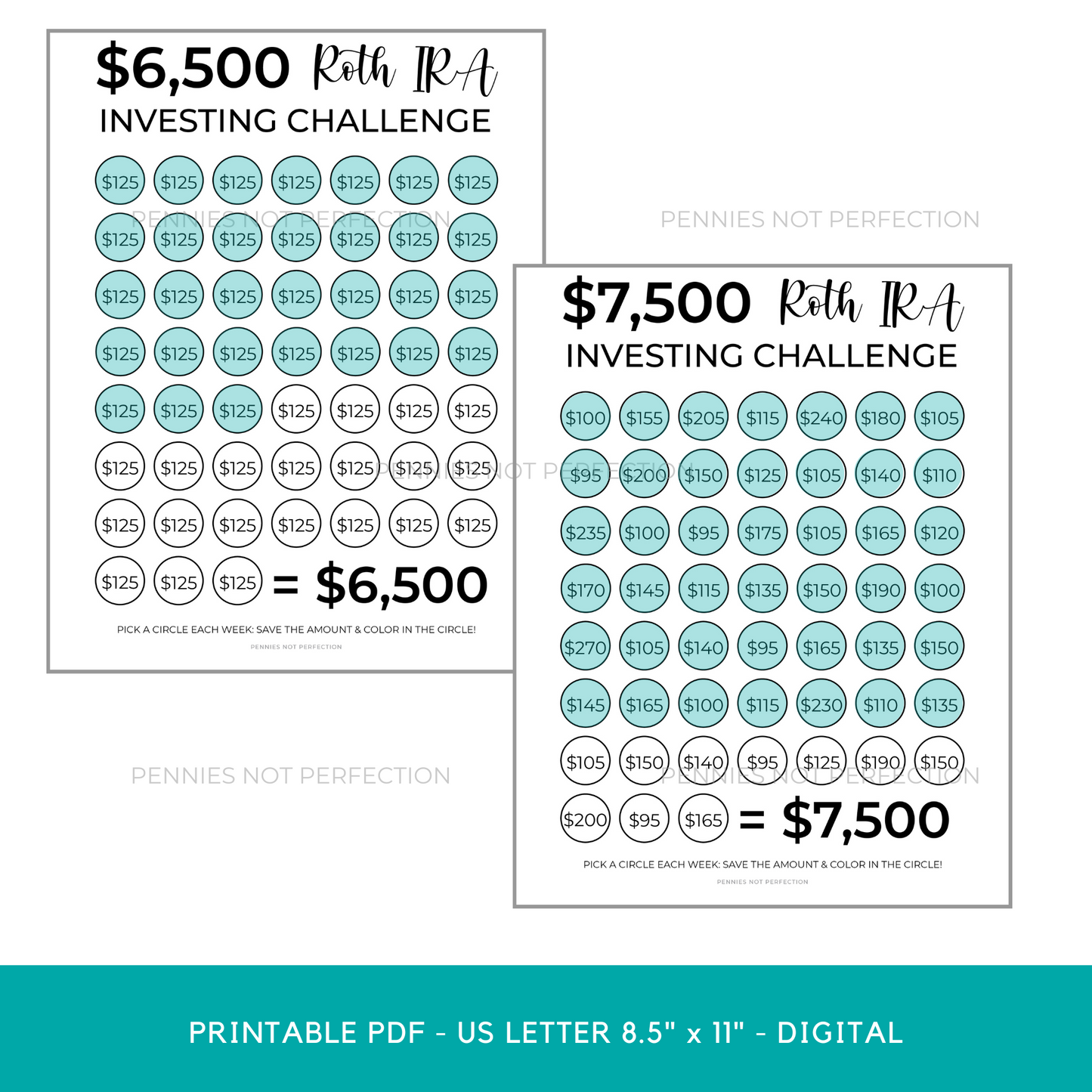 2023 Roth IRA Challenges: Invest $6,500 Or $7,500! Savings Challenge Tracker Printable