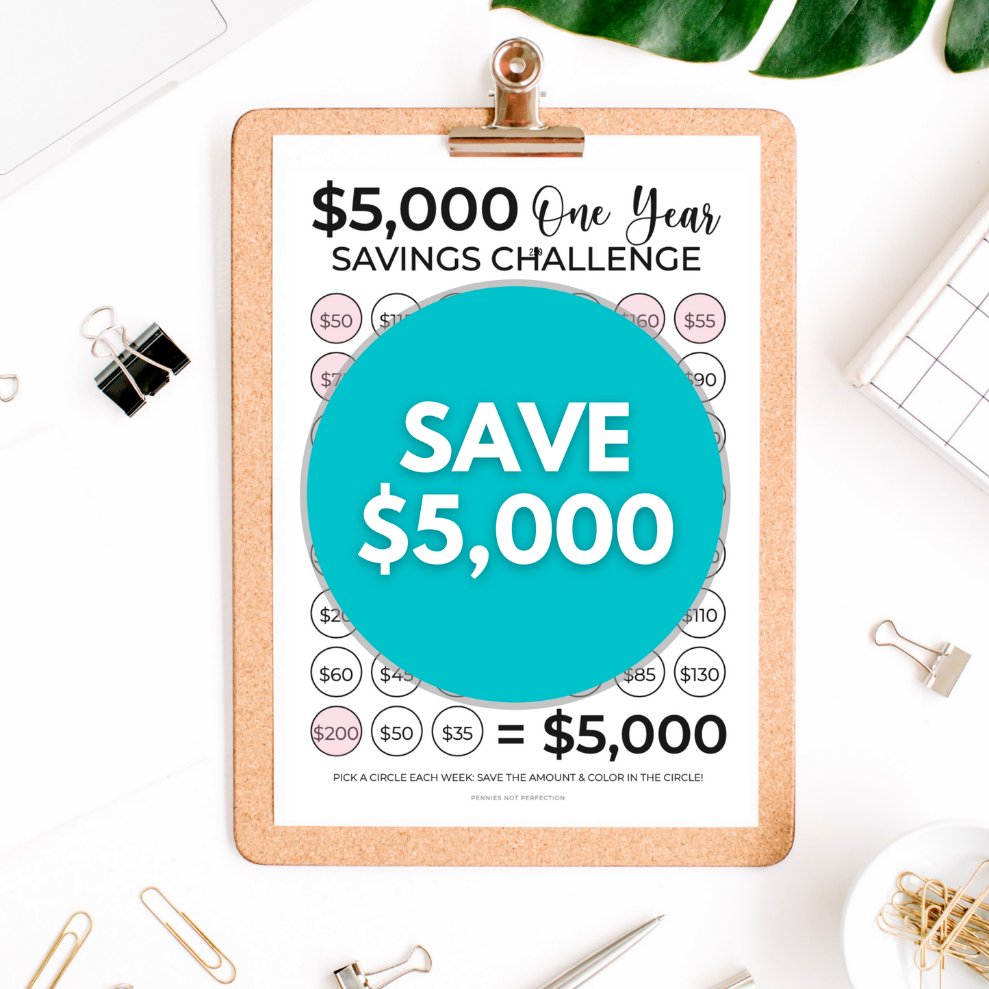 $5,000 In One Year Savings Challenge Tracker Printable