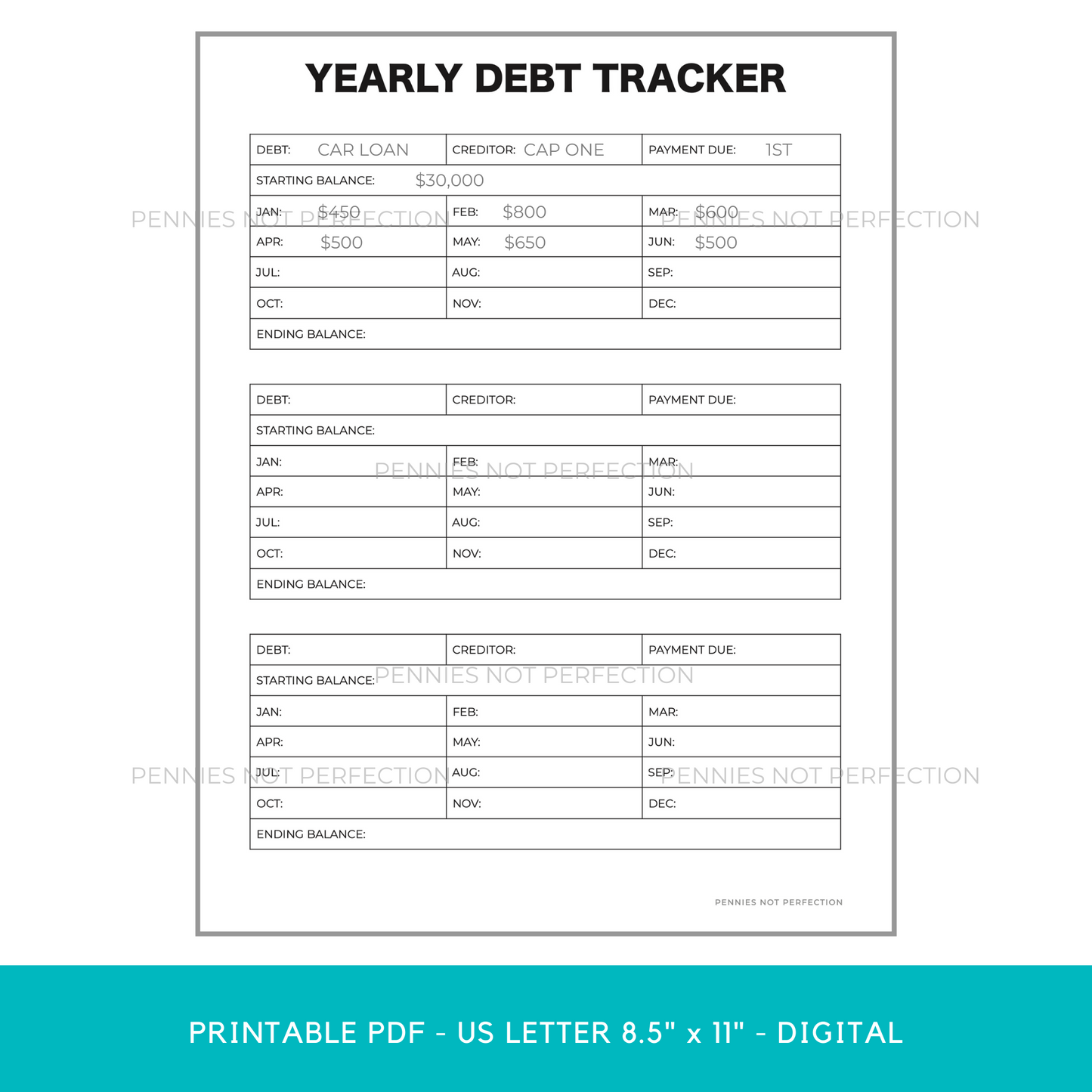 Monthly & Yearly Debt Pay Off Tracker Printable