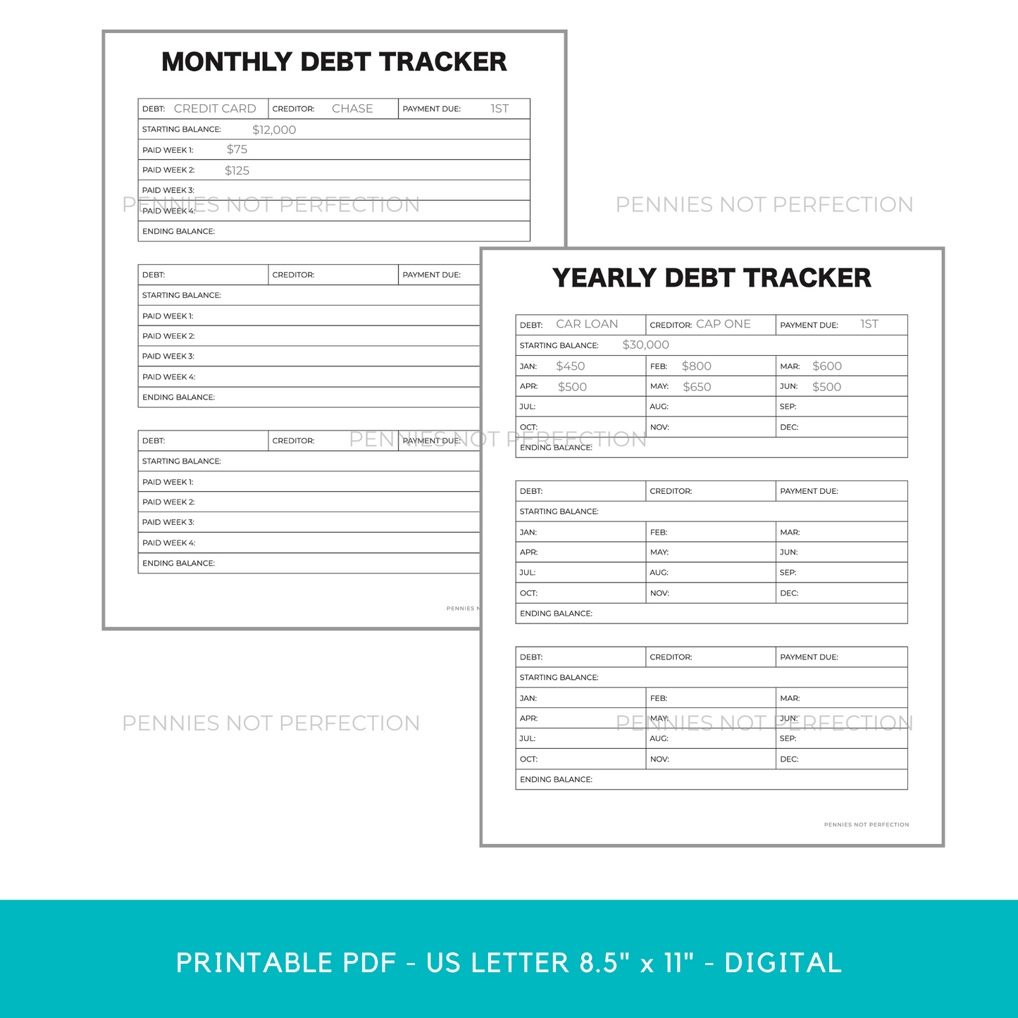 Monthly & Yearly Debt Pay Off Tracker Printable