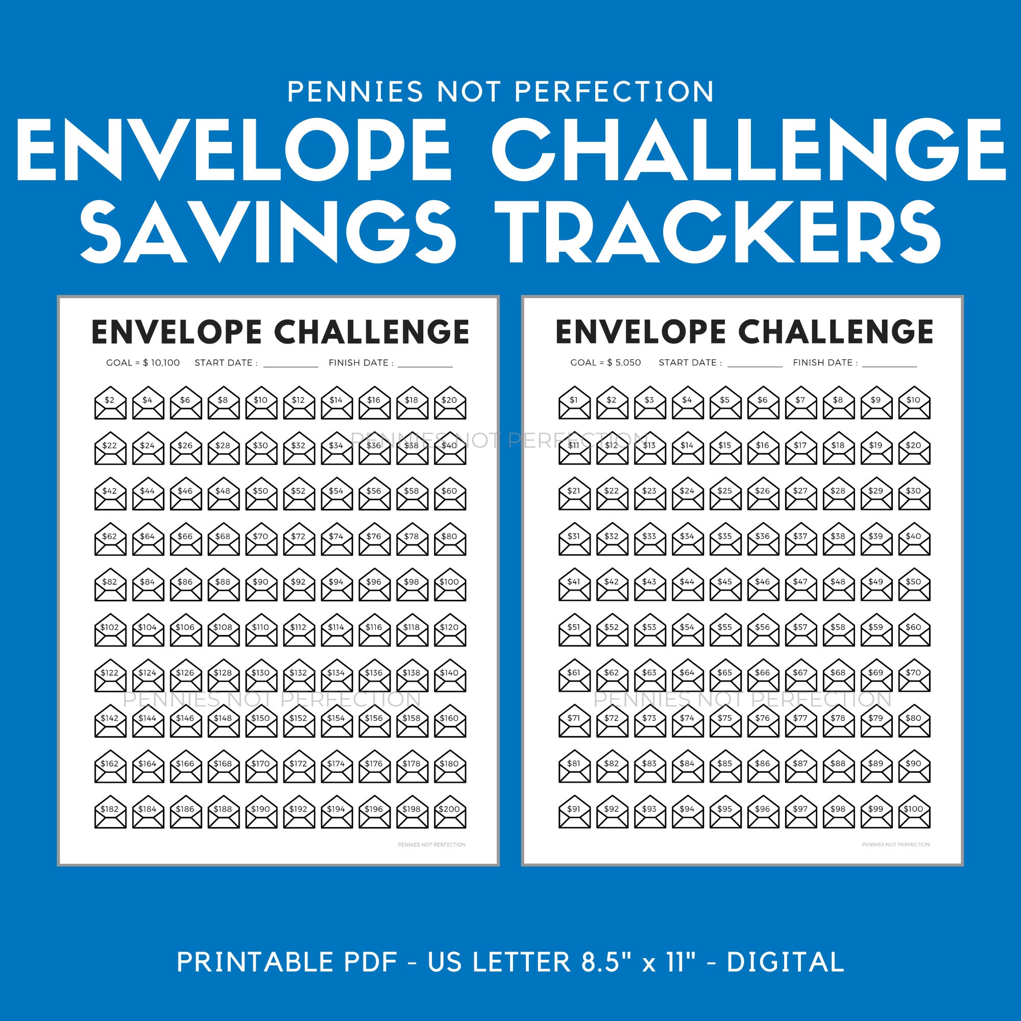 Printable 100 Envelope Savings Challenge Tracker, Savings Goal, Money  Challenge, Digital Tracker, Save 5050 Dollars 