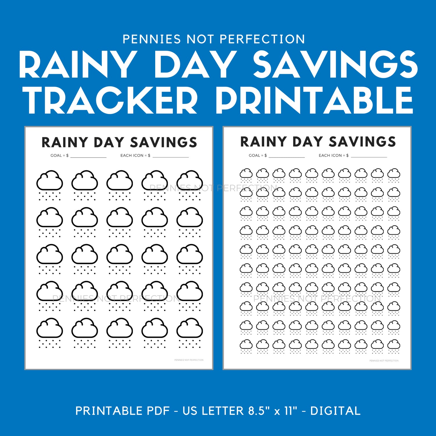 Rainy Day Savings Tracker 100 Icons - Pennies Not Perfection