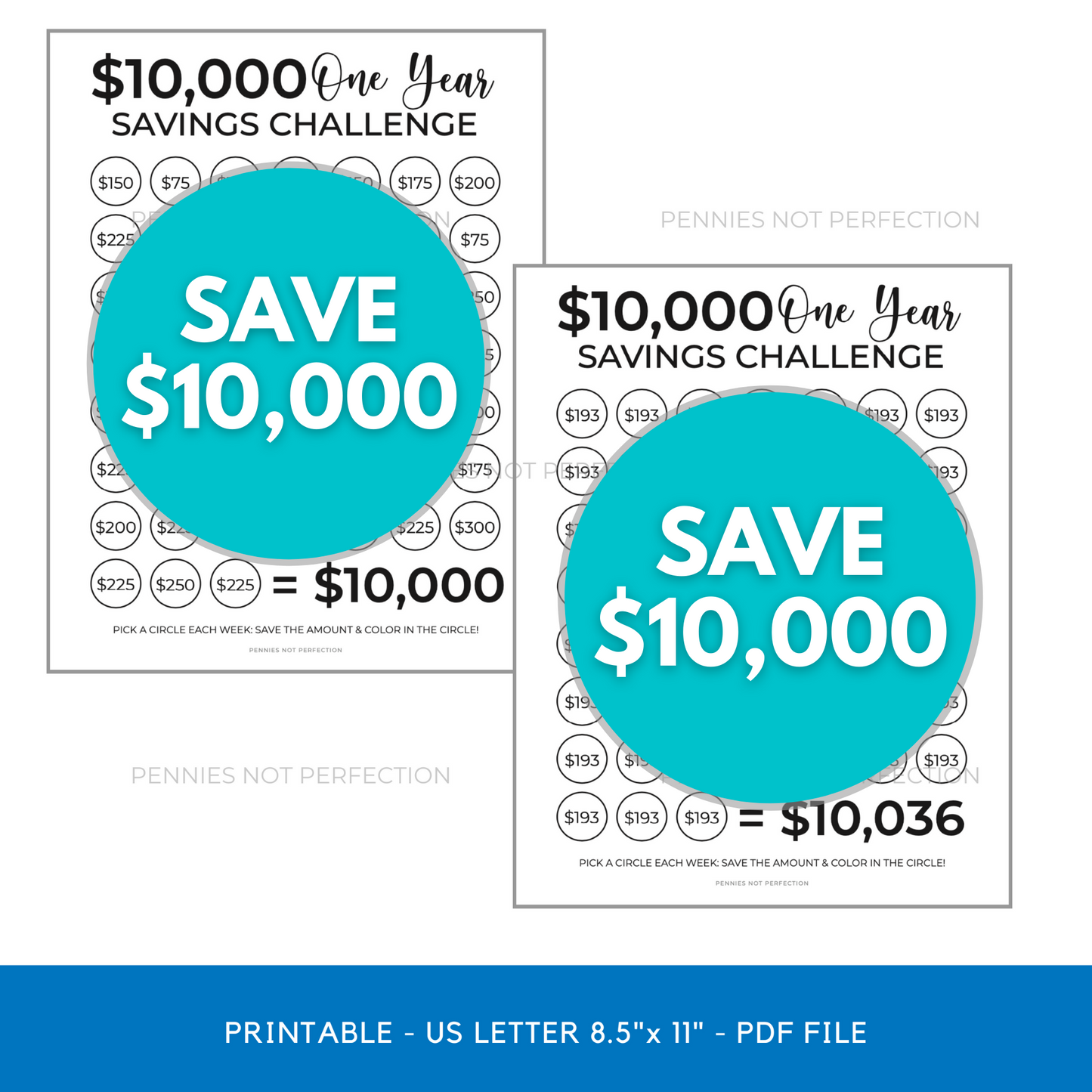 $10,000 In One Year Savings Challenge Tracker Printable