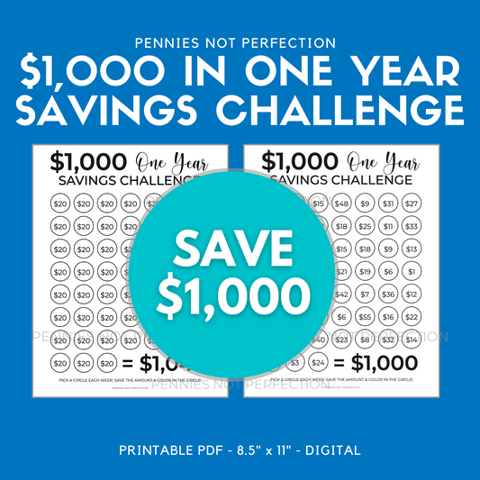 $1,000 In One Year Savings Challenge Tracker Printable