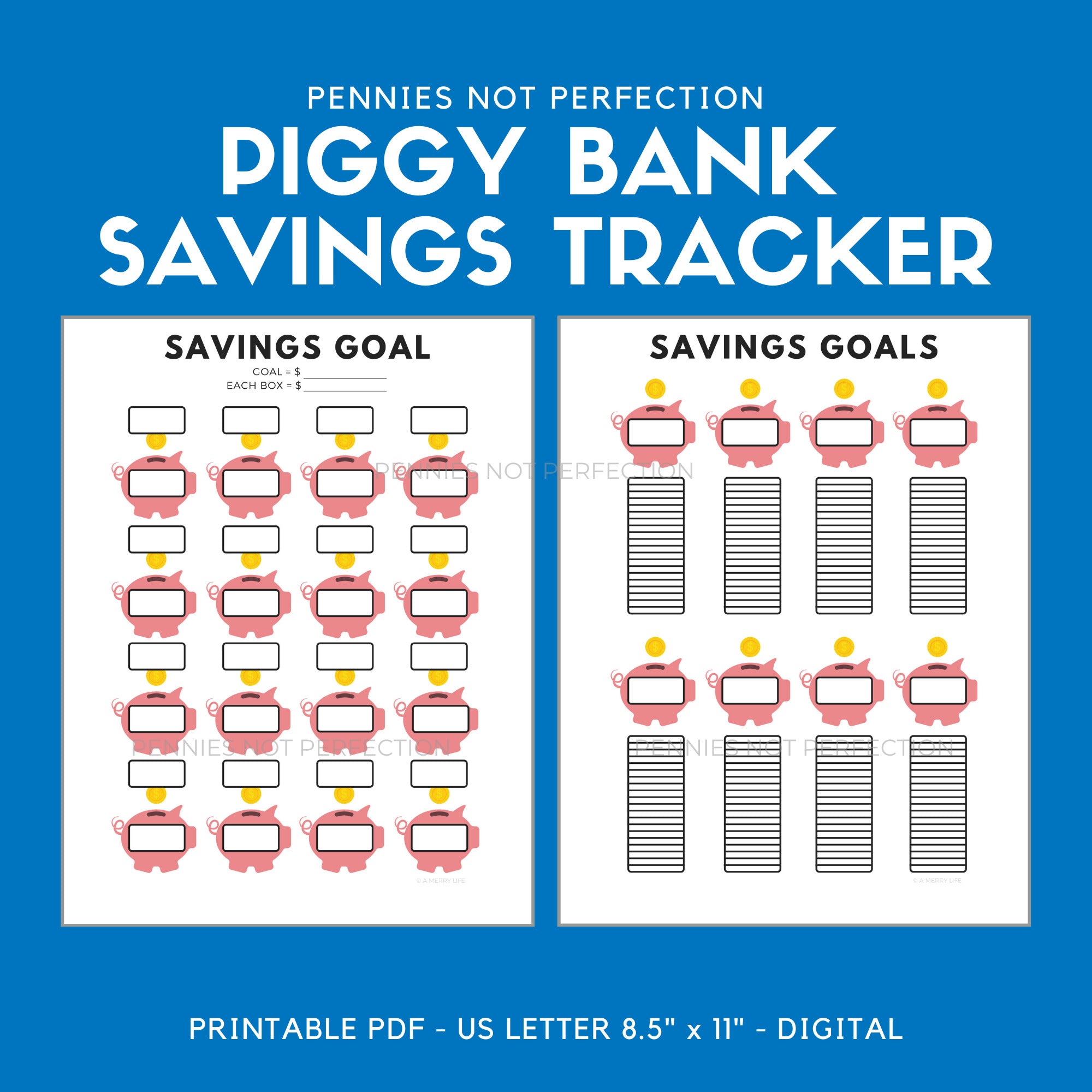 Savings Goals Tracker  Piggy Bank Savings Tracker Printable –  penniesnotperfection