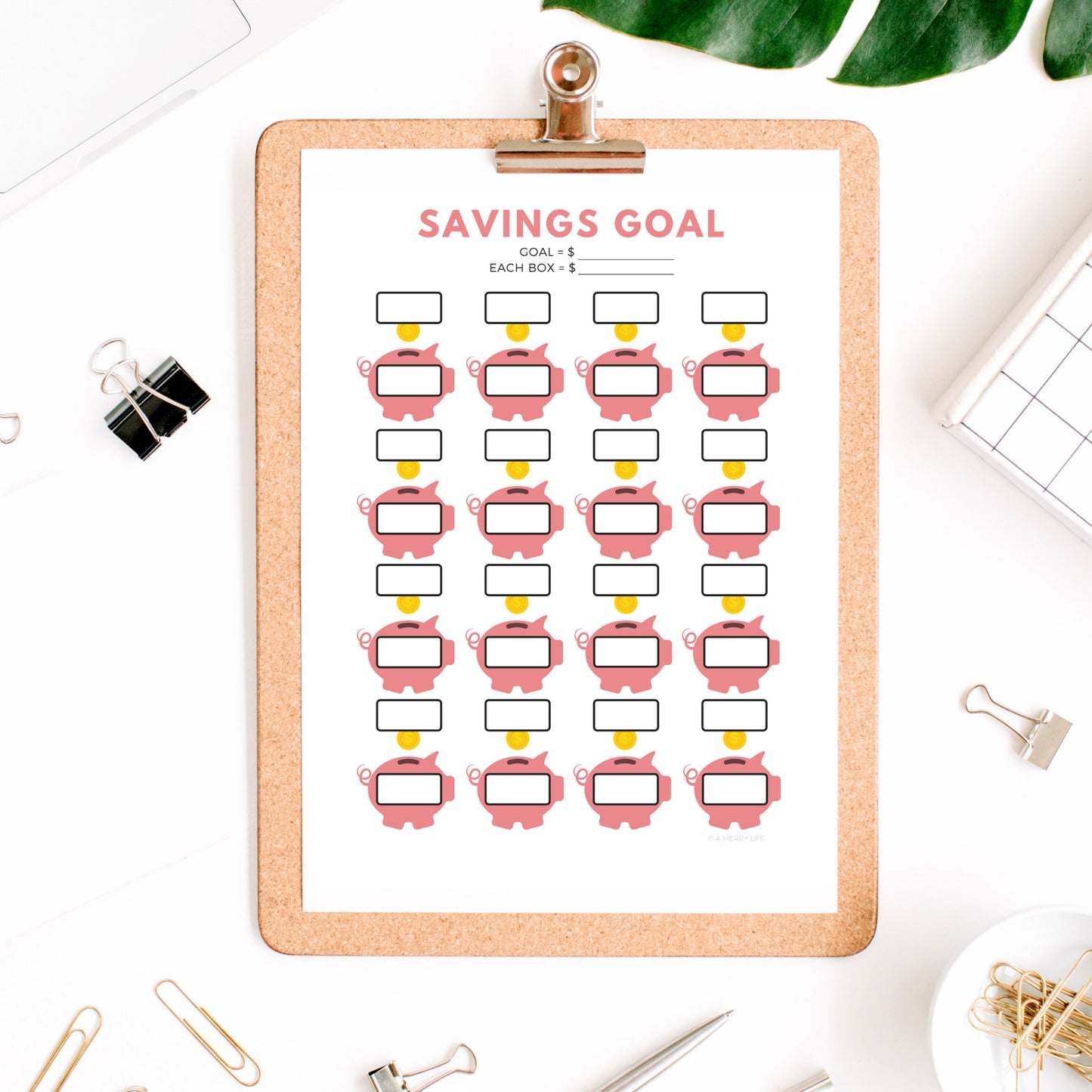 Savings Goals Tracker | Piggy Bank Savings Tracker Printable