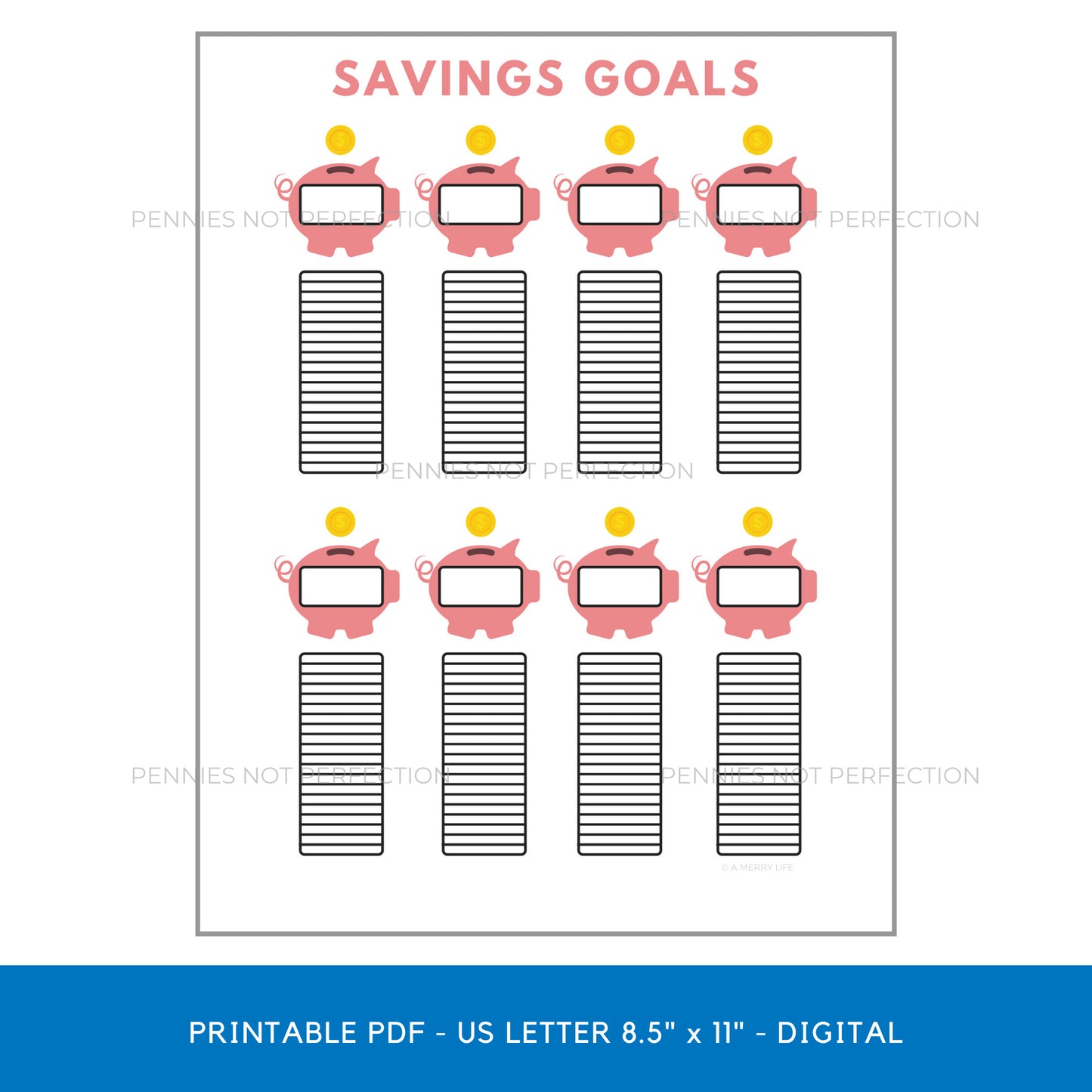Savings Goals Tracker | Piggy Bank Savings Tracker Printable