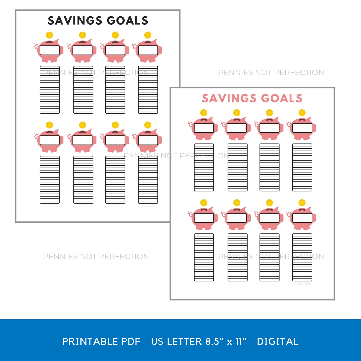Savings Goals Tracker | Piggy Bank Savings Tracker Printable