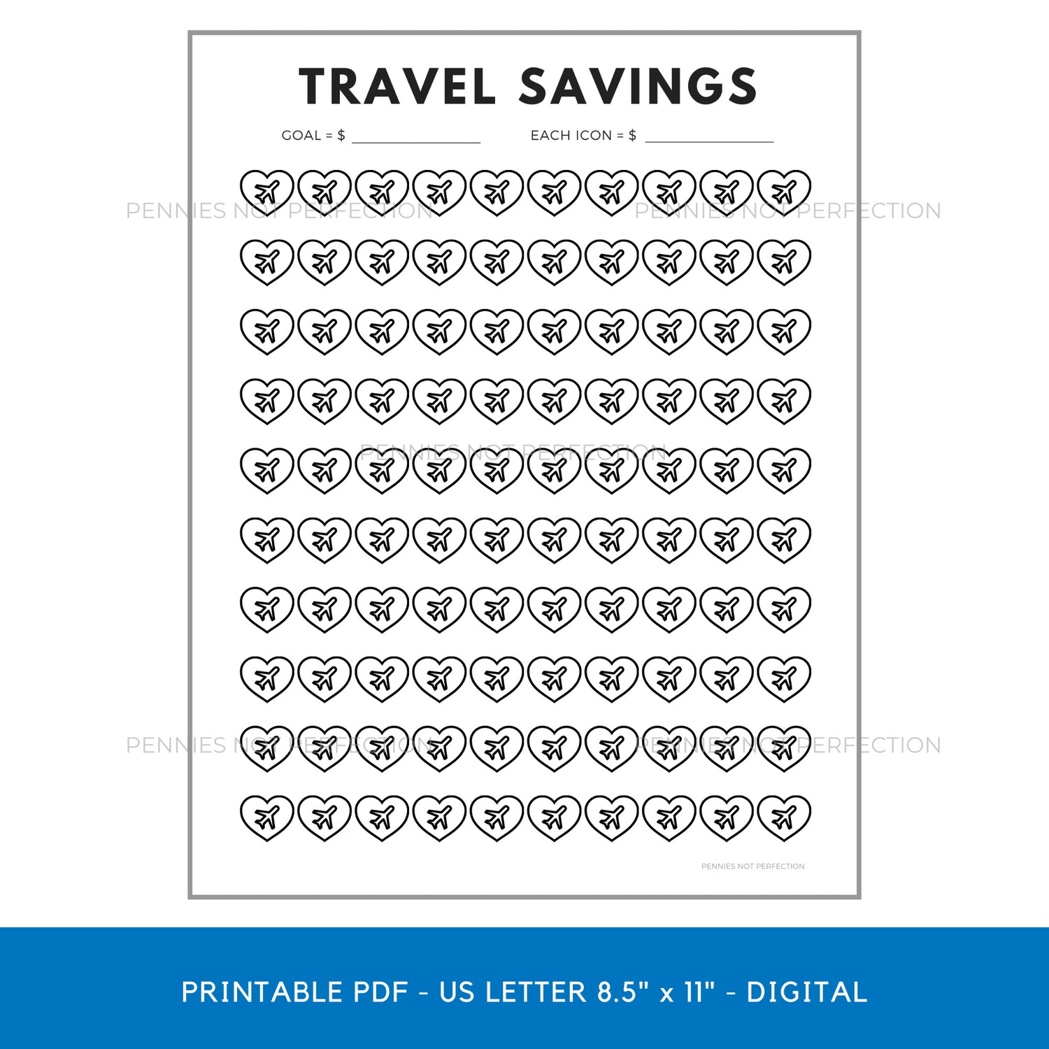 Travel Savings Goal Tracker Travel Fund Savings Tracker Printable PDF 1