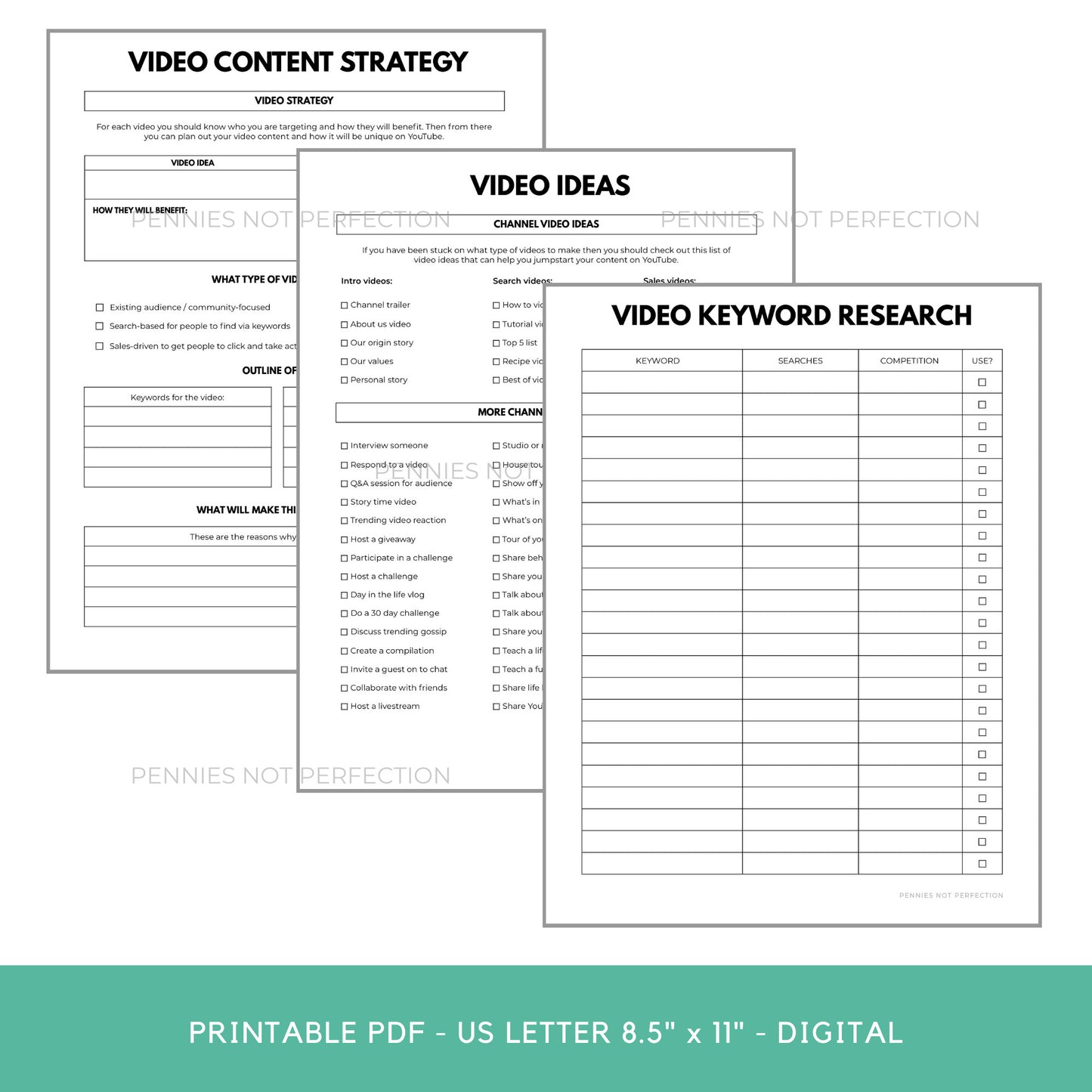 YouTube Video Ideas Planner | Video Series Planner & Checklist Printable | Video Content Ideas Planner 10