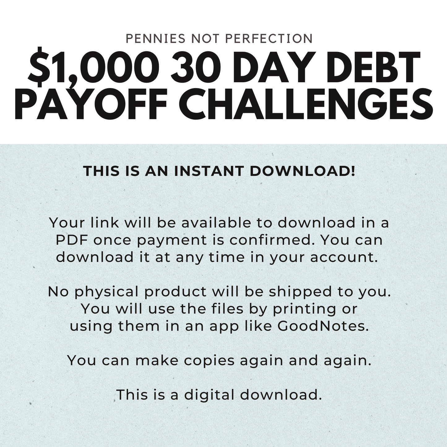 30 Day $1000 Debt Payoff Challenge Trackers