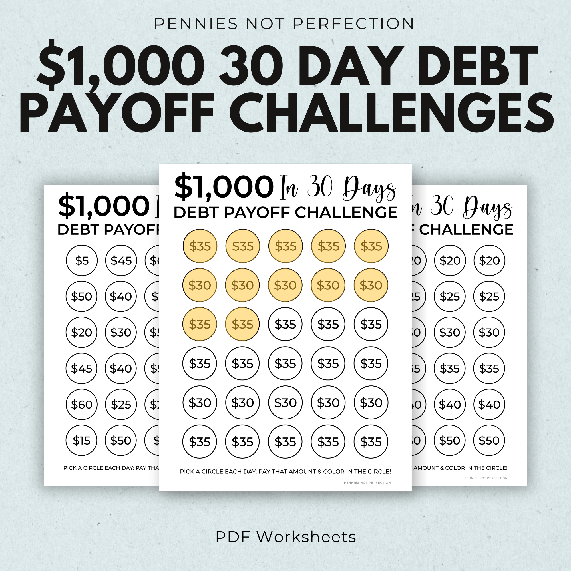 30 Day $1000 Debt Payoff Challenge Trackers – penniesnotperfection