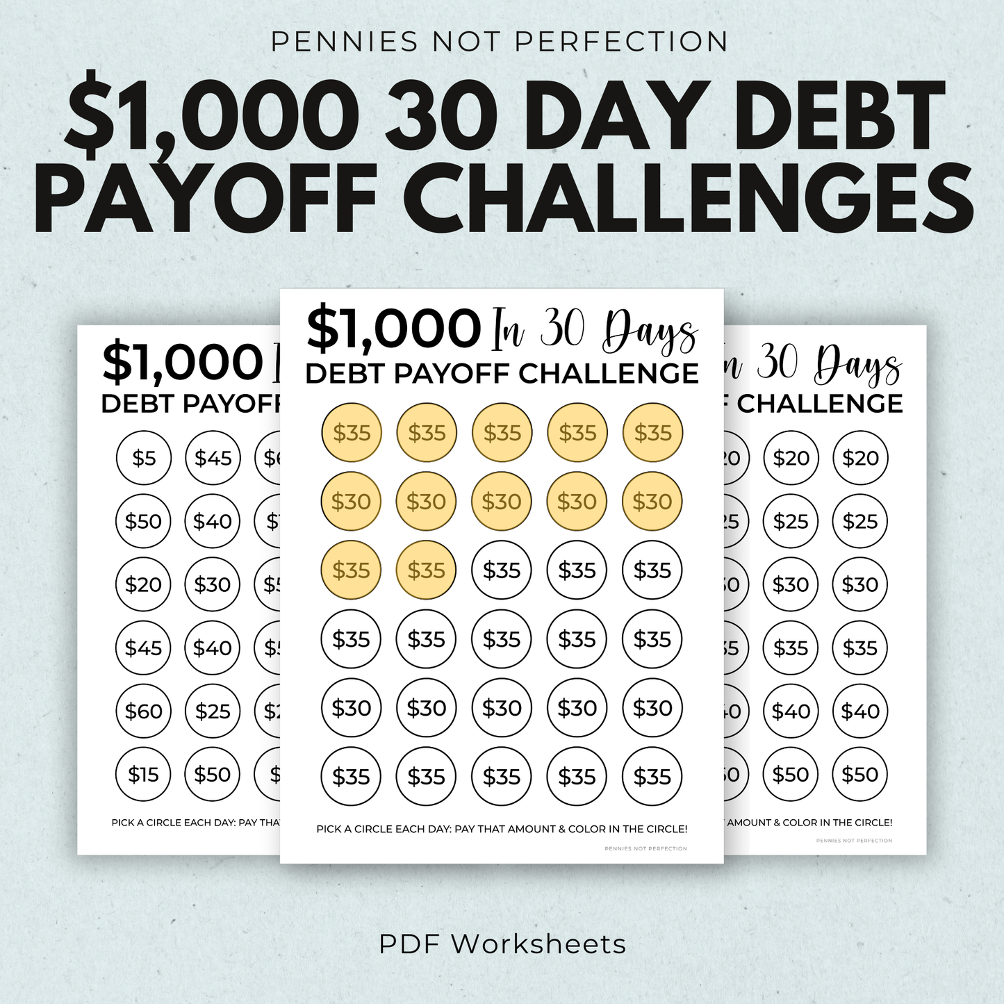 30 Day $1000 Debt Payoff Challenge Trackers