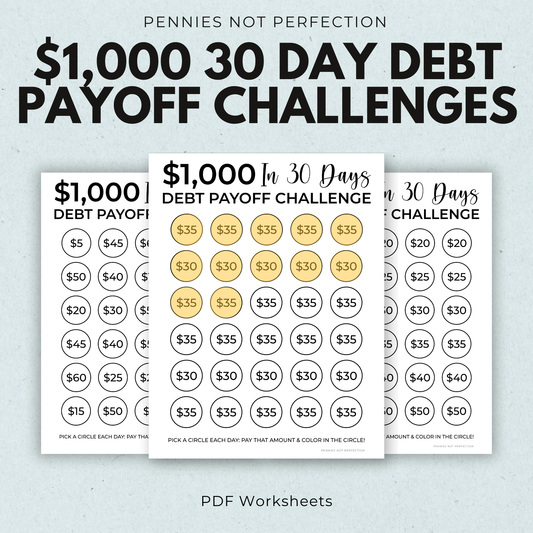 30 Day $1000 Debt Payoff Challenge Trackers