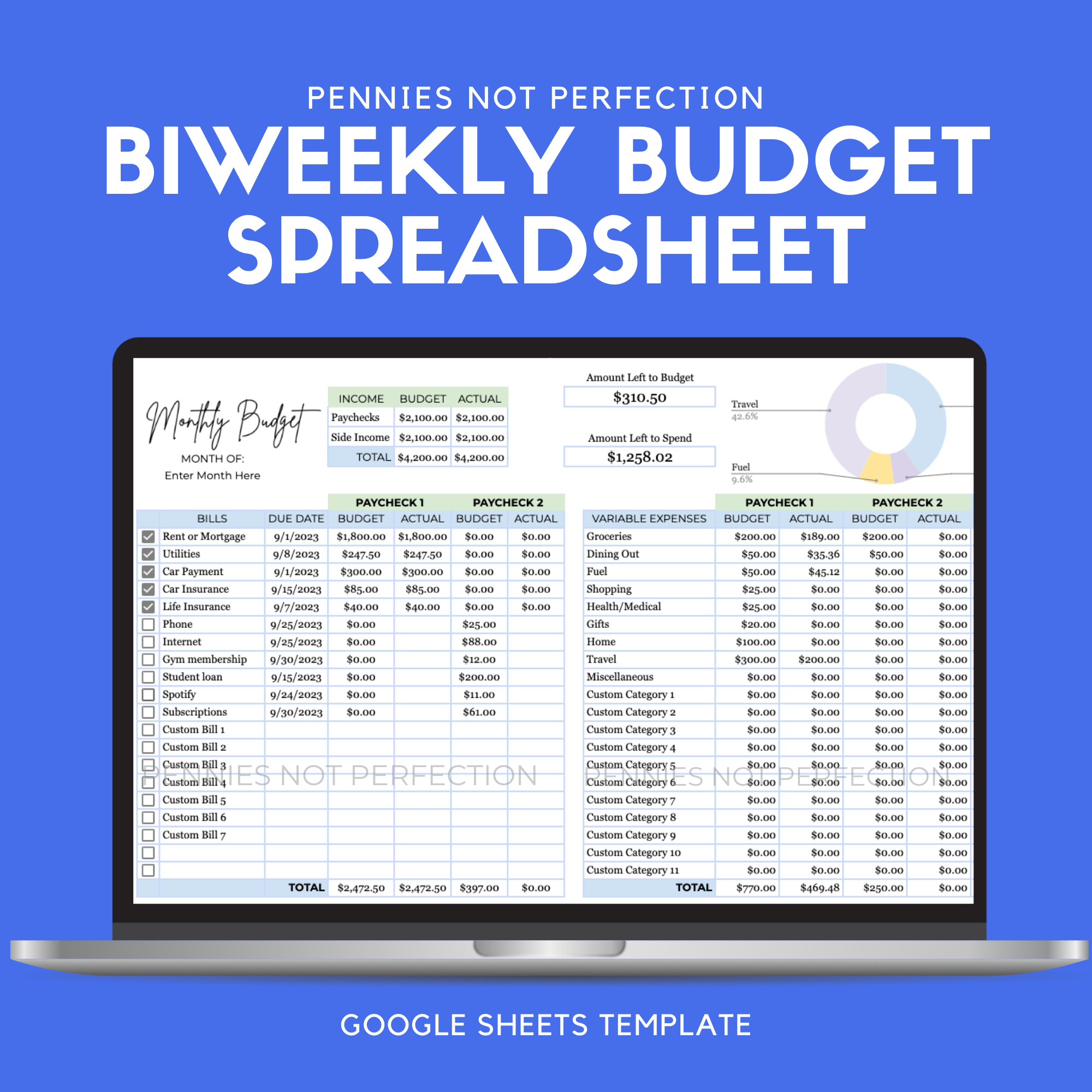 BIWEEKLY Budget Spreadsheet Template Google Sheets Penniesnotperfection Biweekly budget spreadsheet template google sheets penniesnotperfection