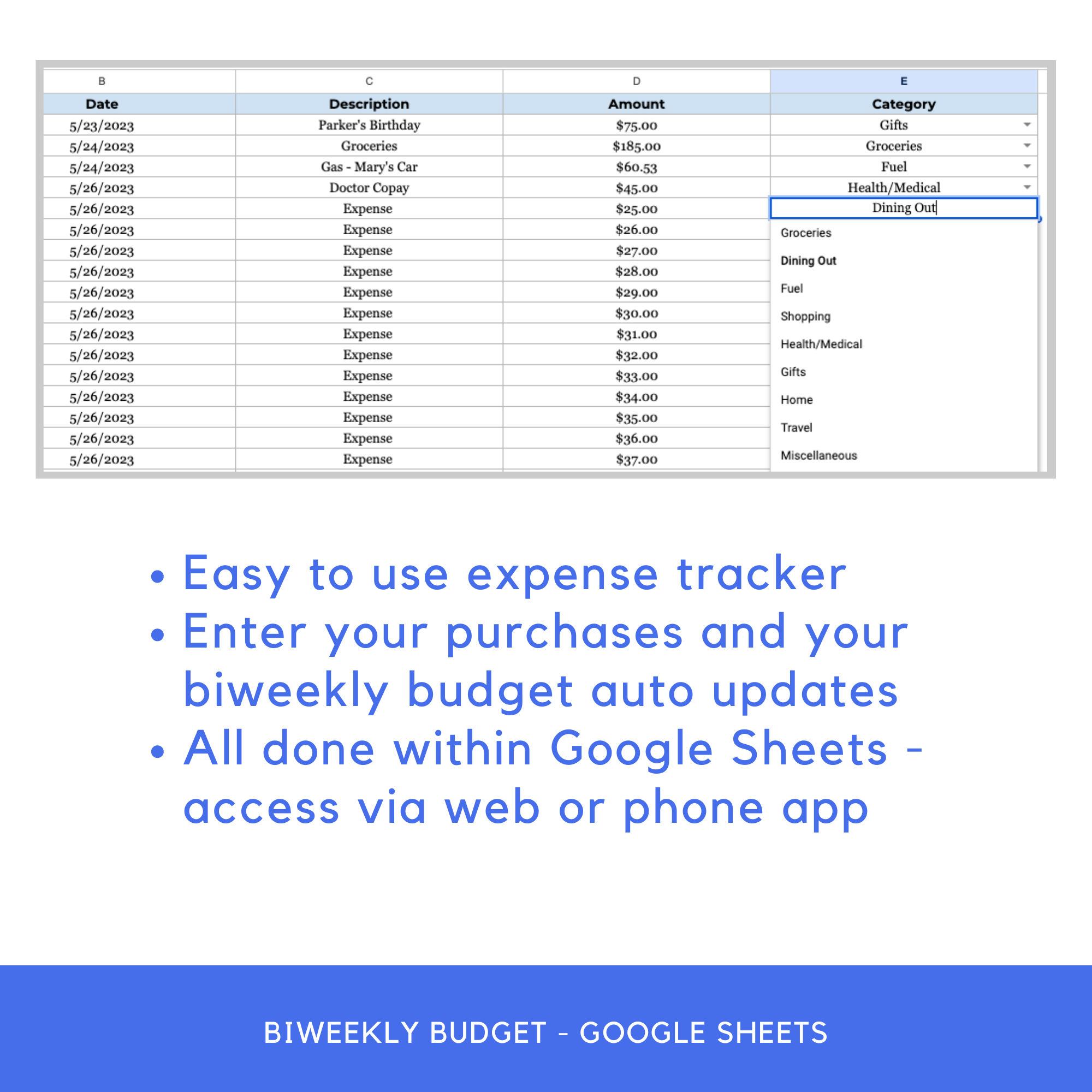 BIWEEKLY Budget Spreadsheet Template (Google Sheets) penniesnotperfection