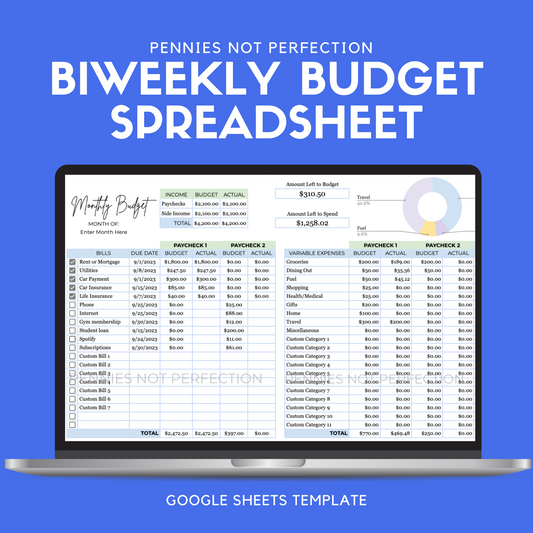 BIWEEKLY Budget Spreadsheet Template (Google Sheets)