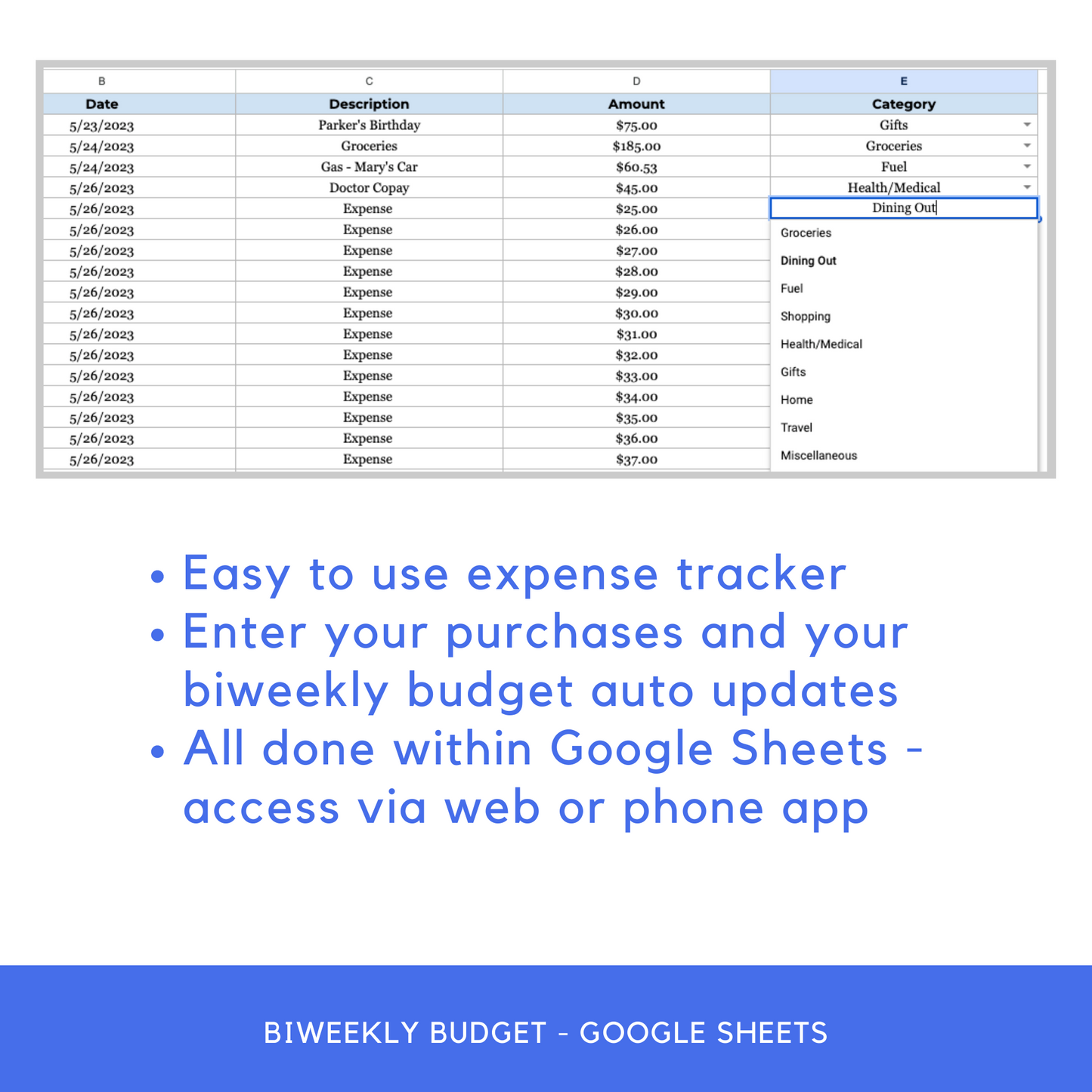 BIWEEKLY Budget Spreadsheet Template (Google Sheets)