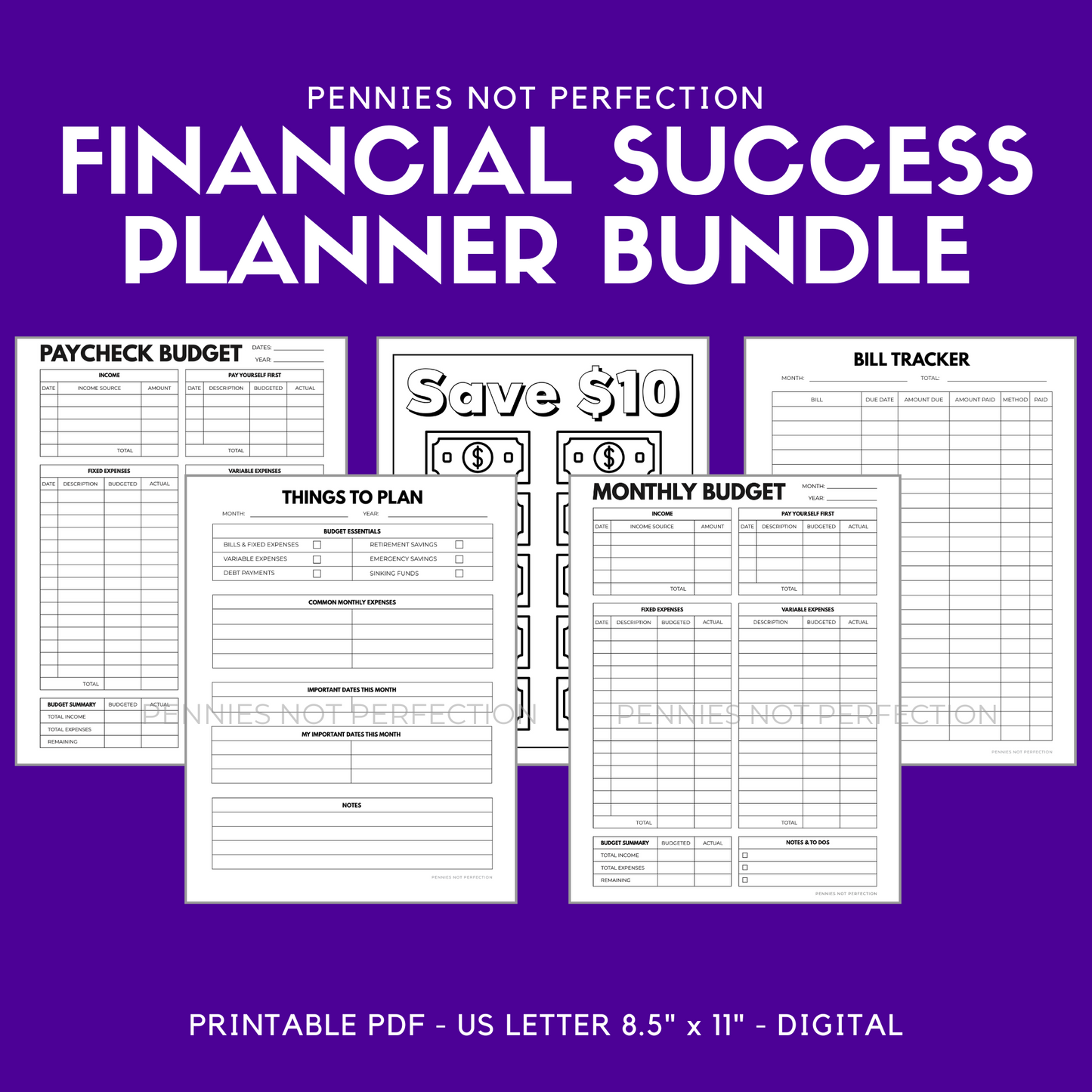 Financial Success Planner Bundle (All In ONE: Budgeting, Savings, Debt Payoff & Trackers)