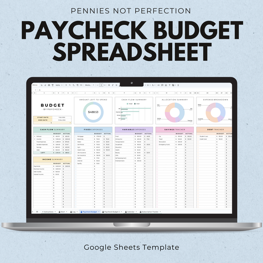 Colorful Paycheck Budget Spreadsheet (Google Sheets)