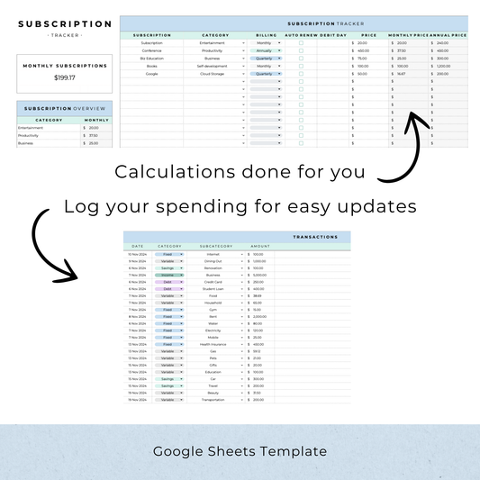 Monthly Budget Spreadsheet (Google Sheets)
