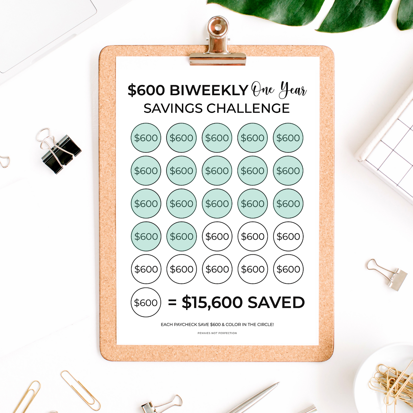 $15,000 Biweekly Savings Challenge Printable (Save $15,000 In One Year)