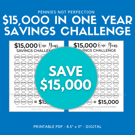 $15,000 In One Year Savings Challenge Tracker Printable