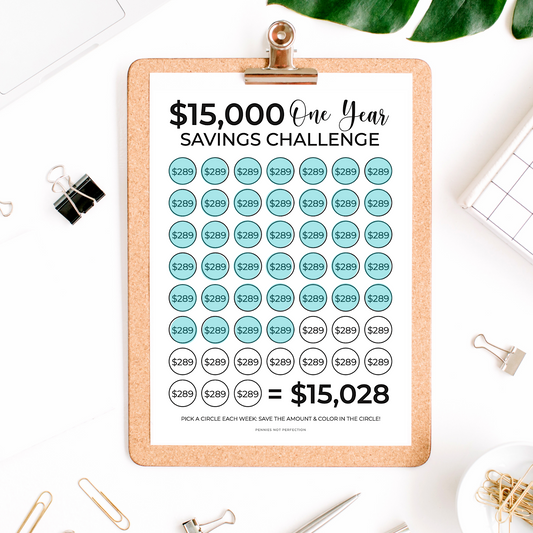 $15,000 In One Year Savings Challenge Tracker Printable