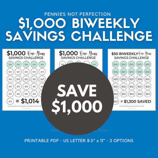$1,000 Biweekly Savings Challenge Tracker (Save $1,000 In One Year)