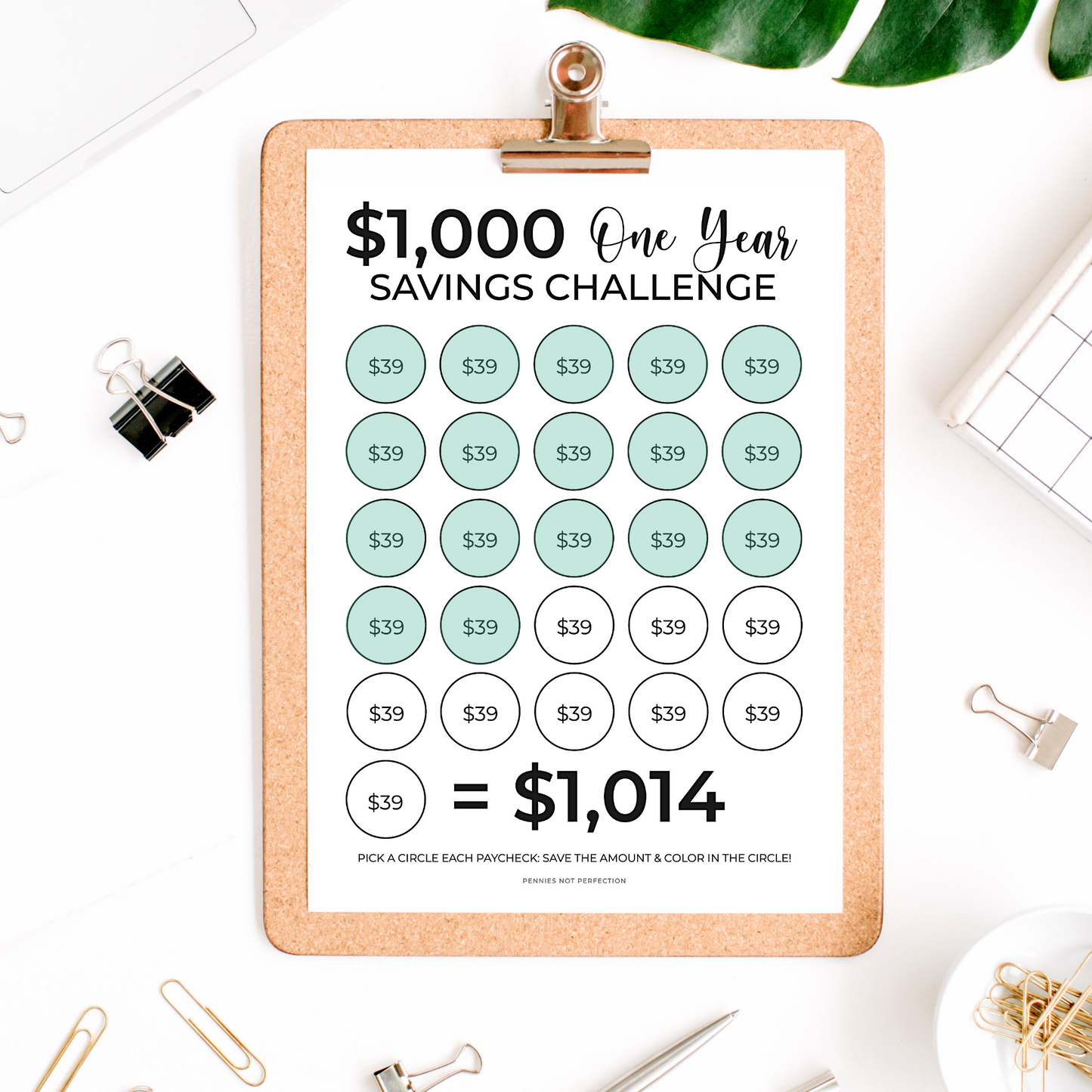 $1,000 Biweekly Savings Challenge Tracker (Save $1,000 In One Year)