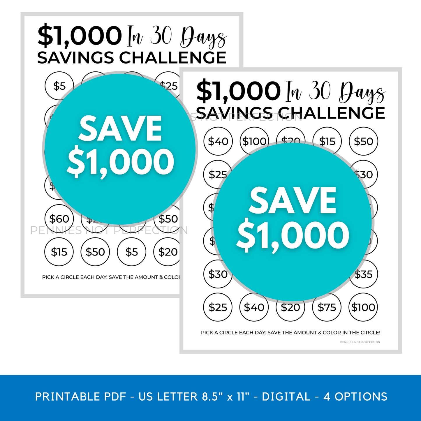 $1,000 In 30 Days Savings Challenge Printable | Save $1,000 In A Month