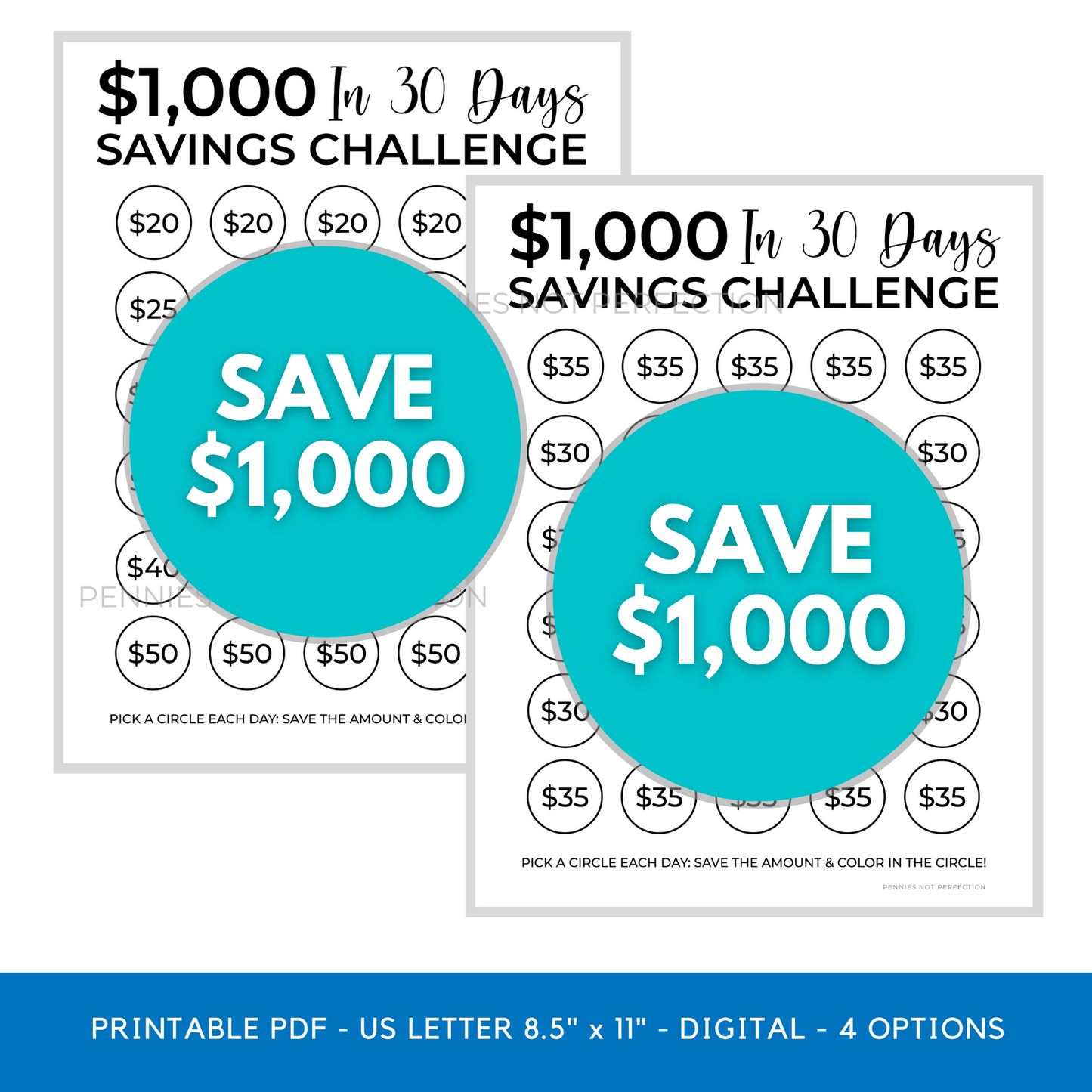 $1,000 In 30 Days Savings Challenge Printable | Save $1,000 In A Month