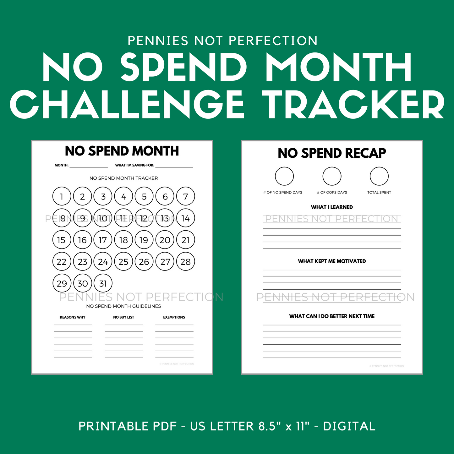 No Spend Month Tracker | No Spend Challenge Printable