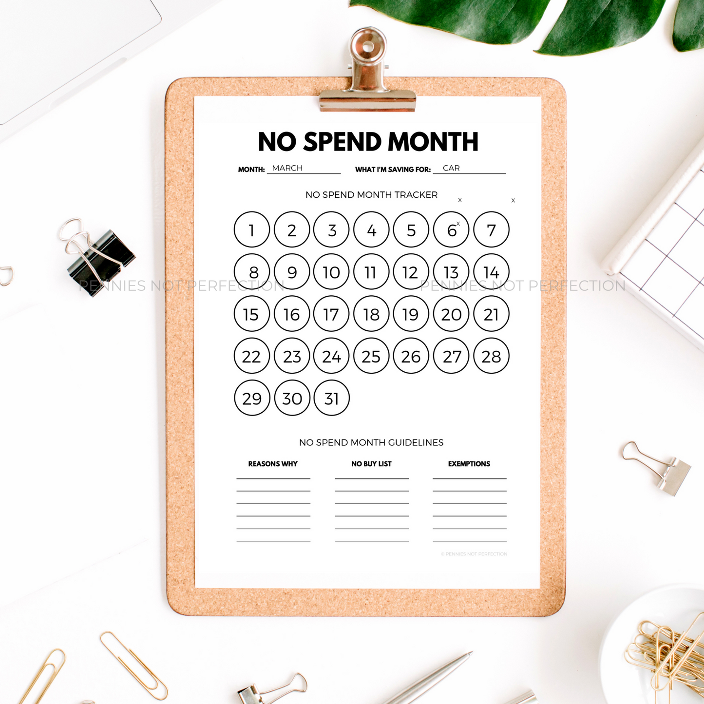 No Spend Month Tracker | No Spend Challenge Printable