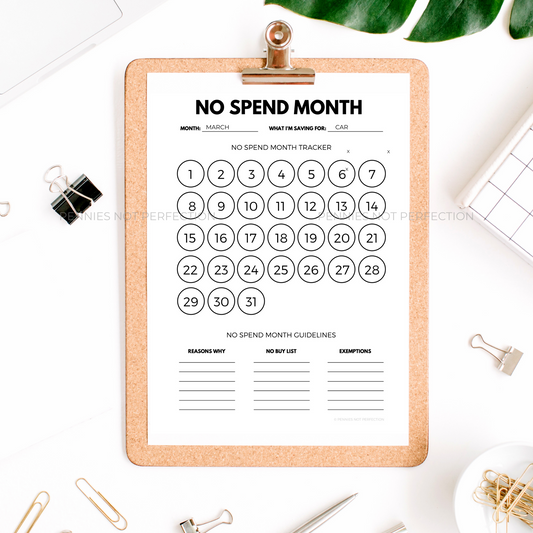 No Spend Month Tracker For No Spend Challenges