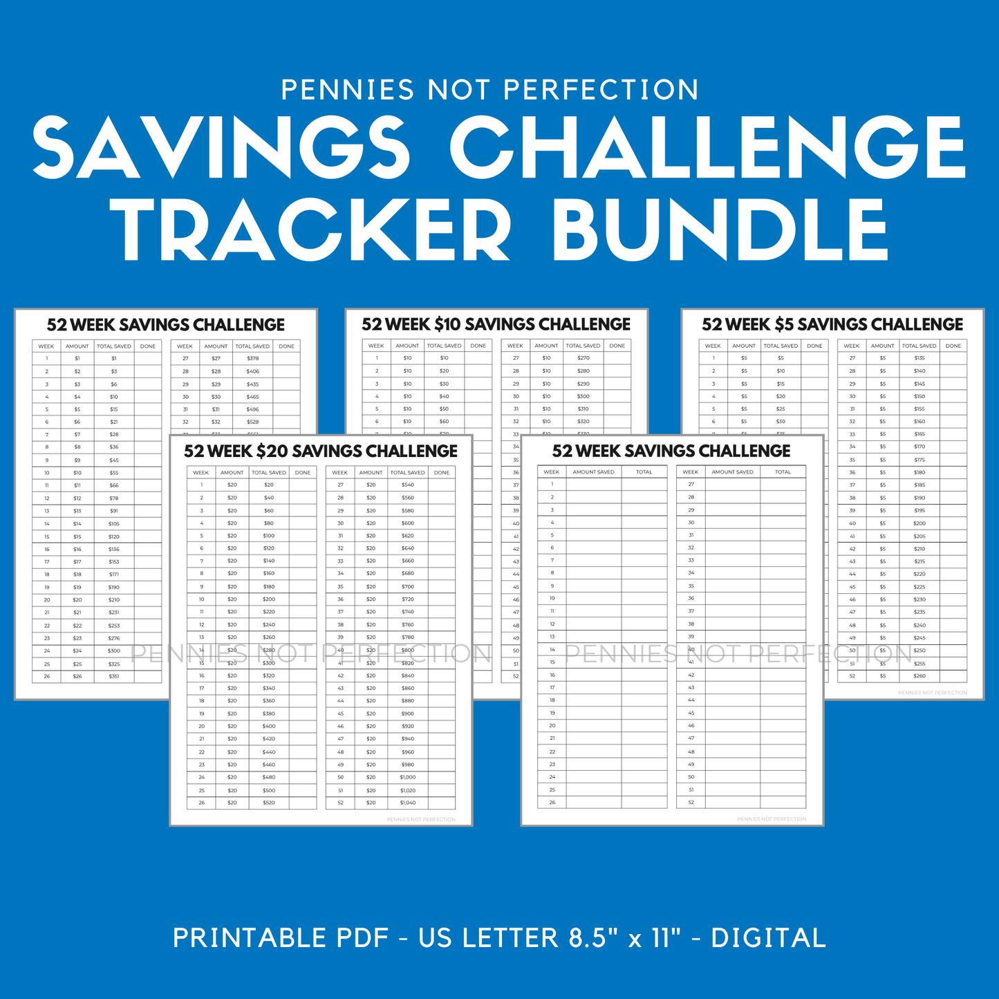 52 Week Savings Challenge Tracker Printable Bundle | Money Challenge Trackers | Savings Tracker PDF 1