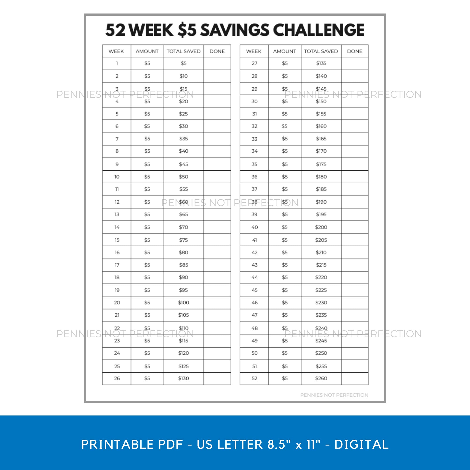 52 Week Savings Challenge Tracker Printable Bundle – penniesnotperfection