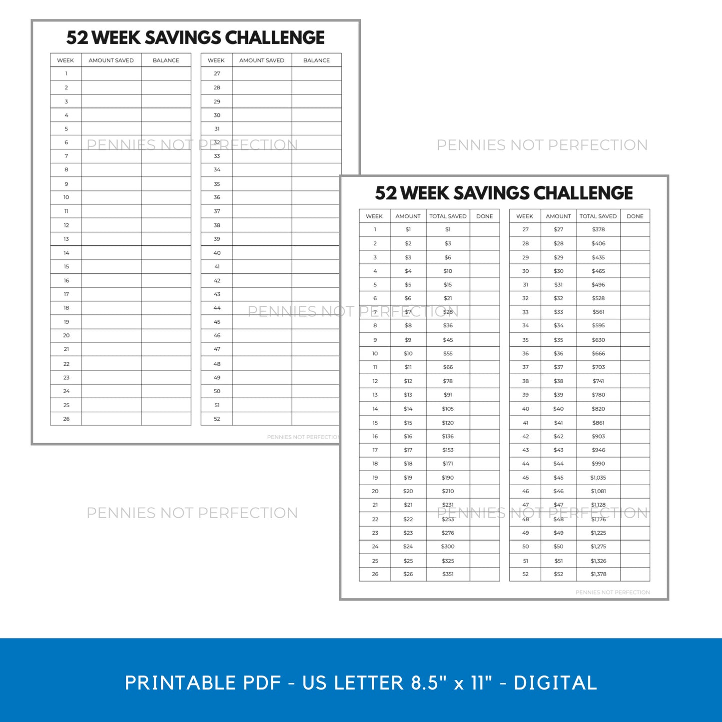 52 Week Savings Challenge Tracker Printable Bundle | Money Challenge Trackers | Savings Tracker PDF 1