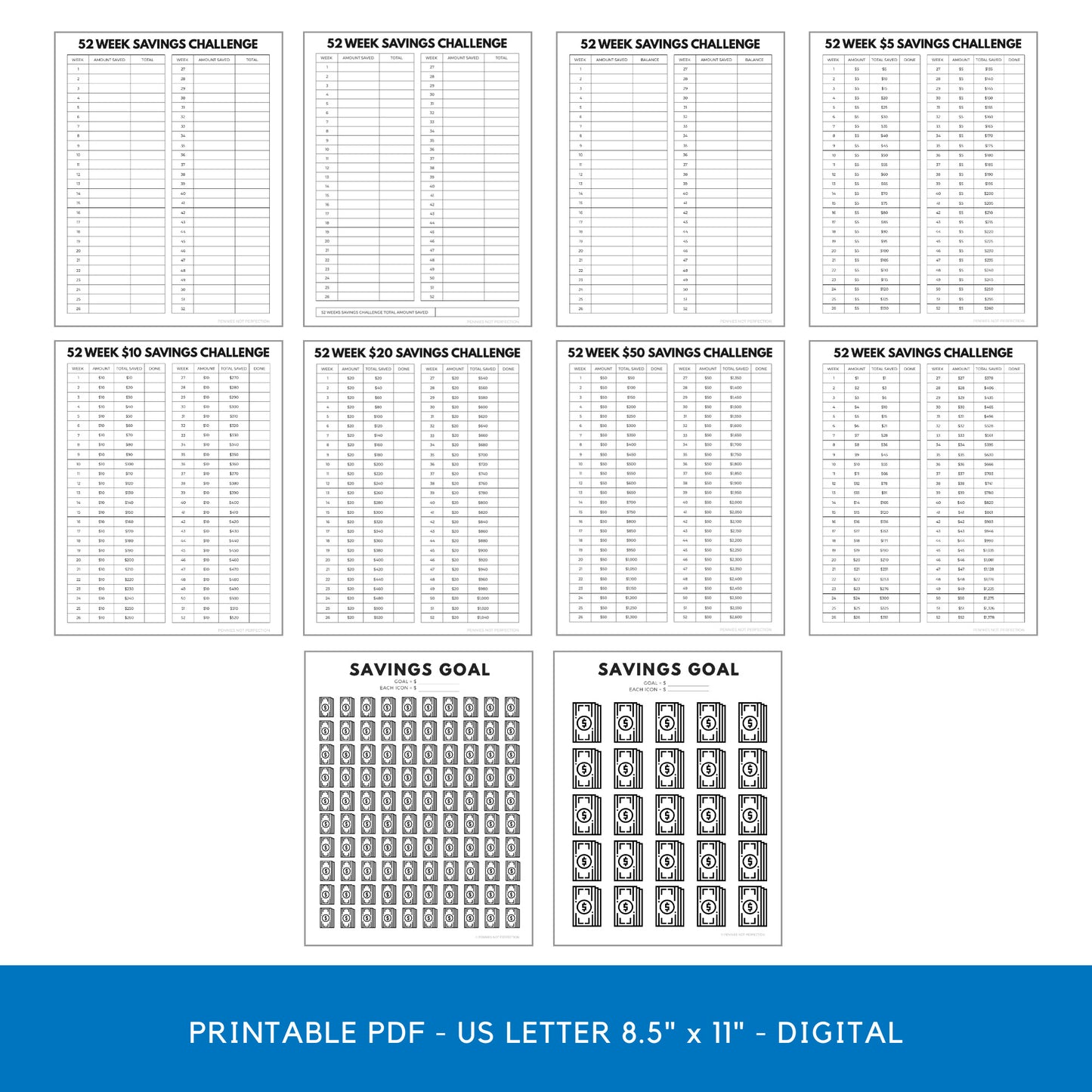 52 Week Savings Challenge Tracker Printable Bundle | Money Challenge Trackers | Savings Tracker PDF 1