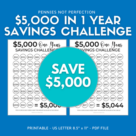 $5,000 In One Year Savings Challenge Tracker Printable