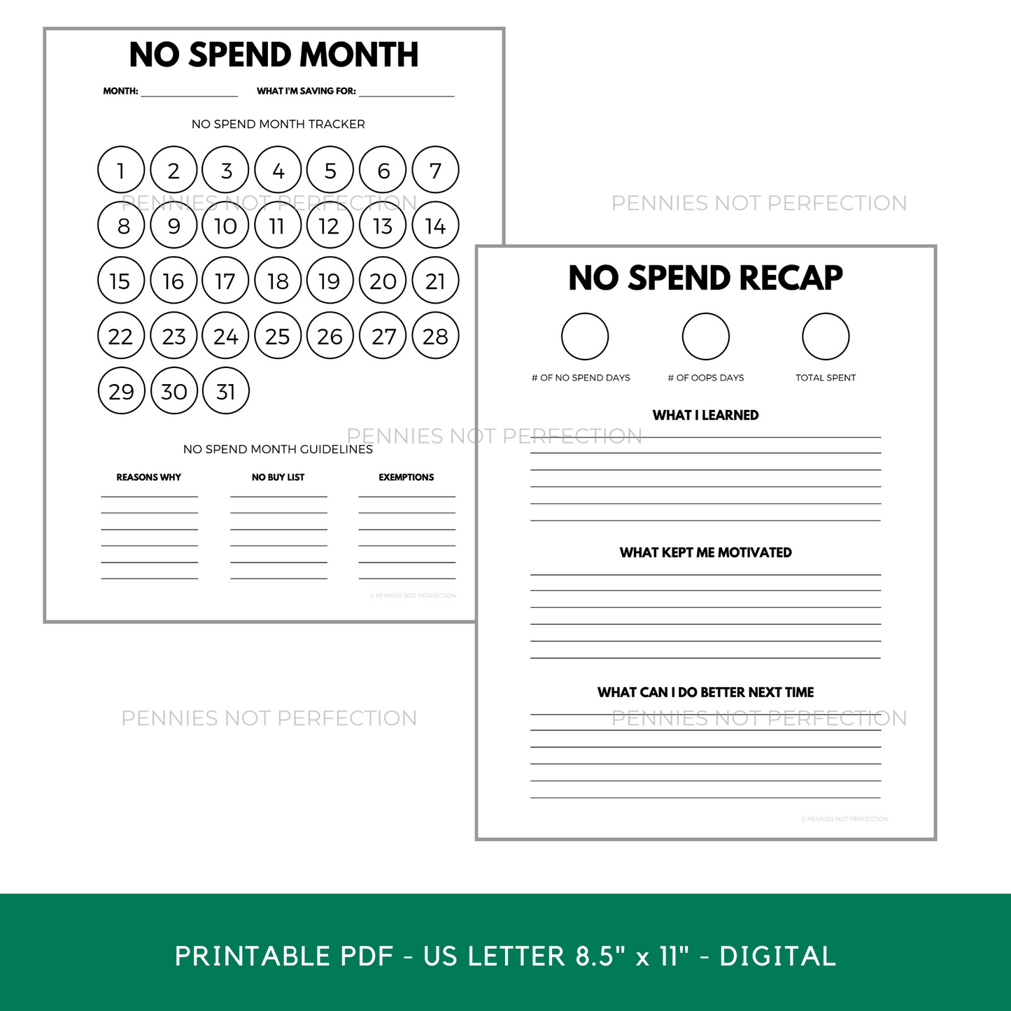 No Spend Month Tracker | No Spend Challenge Printable