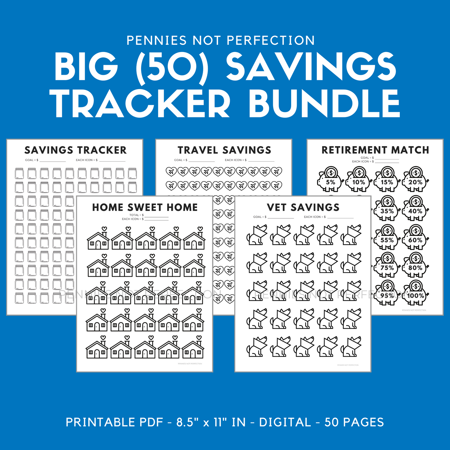 BIG Savings Tracker Printable Bundle (50 Coloring Trackers)