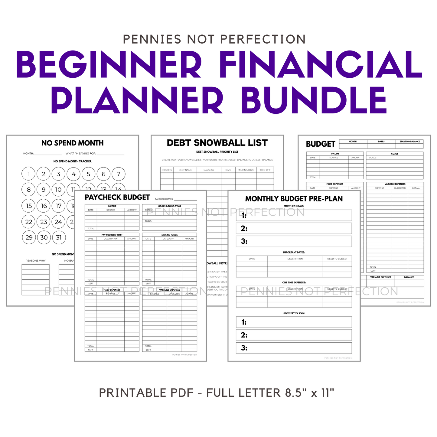 Financial Success Planner Bundle (All In ONE: Budgeting, Savings, Debt Payoff & Trackers)