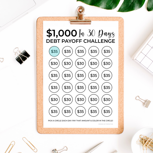 30 Day $1000 Debt Payoff Challenge Trackers