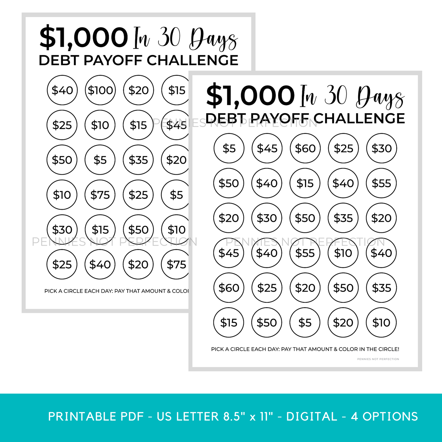 Debt Payoff Challenge Tracker Printable | Pay Off $1,000 In 30 Days
